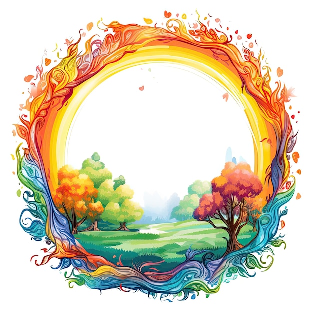 Illustration aquarelle colorée de bordure de cadre rond arc-en-ciel