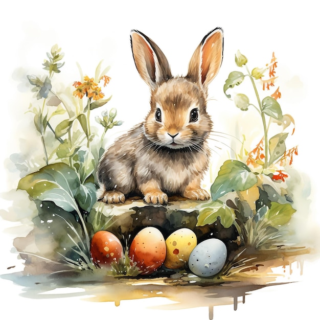 Illustration à l'aquarelle colorée du lapin d'hiver