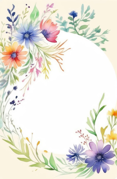 illustration en aquarelle colorée de fleurs de champ cadre floral avec espace de copie sur fond blanc