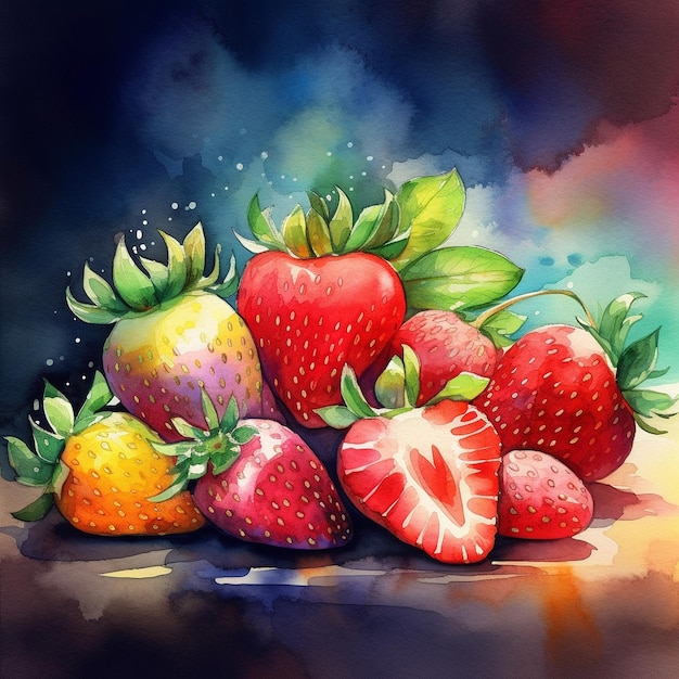 Illustration aquarelle colorée de fraises