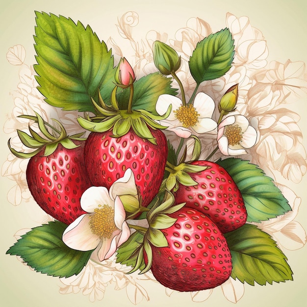 Illustration aquarelle colorée de fraises