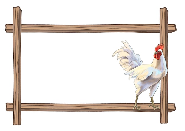 Illustration à l'aquarelle d'un coq dans un cadre en bois Pour l'emballage de conception de sites Web, etc.