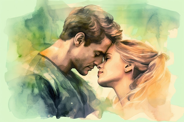 Illustration aquarelle Couple amoureux Homme et femme s'embrassant affectueusement