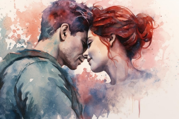 Illustration aquarelle Couple amoureux Homme et femme s'embrassant affectueusement