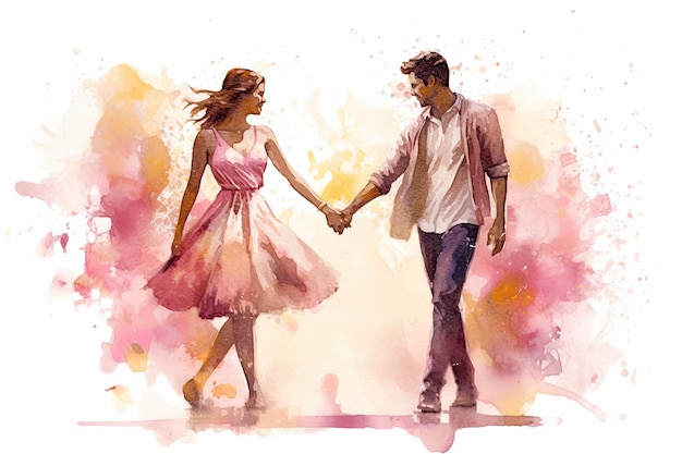 Illustration aquarelle couple amoureux se regardant