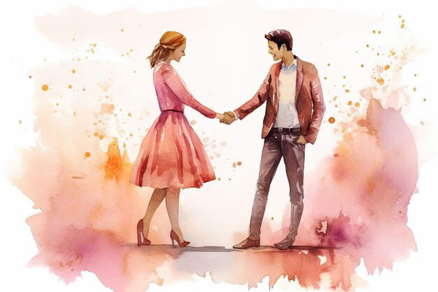 Illustration aquarelle couple amoureux se regardant