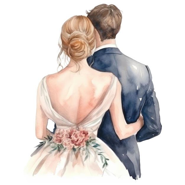 Une illustration à l'aquarelle d'un couple amoureux.