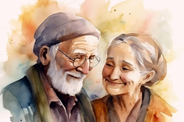 Illustration à l'aquarelle d'un couple de personnes âgées du concept de la journée des grands-parents