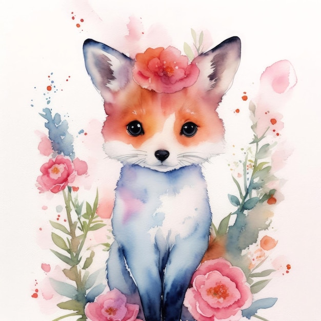 Illustration aquarelle avec un design animal mignon