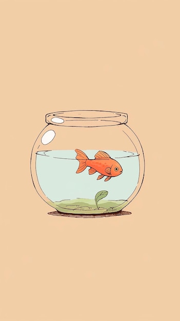 Photo illustration aquarelle de dessin animé dessiné à la main de poisson rouge dans un aquarium