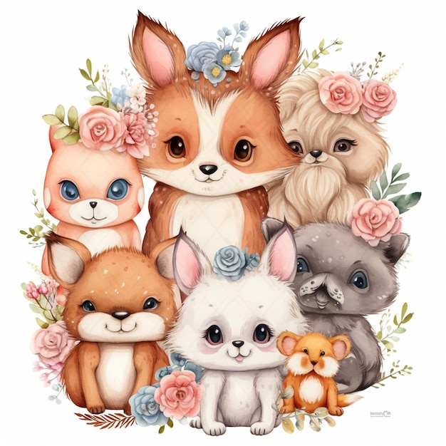 illustration à l'aquarelle dessinée à la main autocollant d'animal bébé mignon