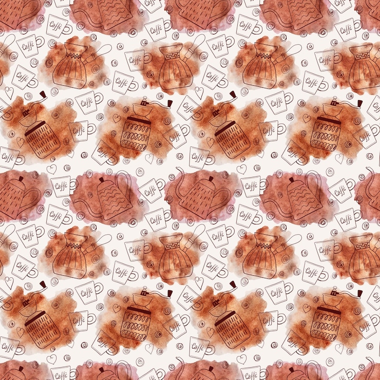Photo illustration à l'aquarelle avec divers ustensiles et cafetières pour faire du café