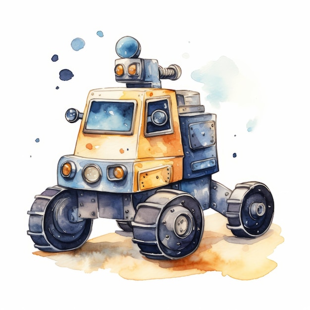 Illustration aquarelle d'un drôle de robot spatial