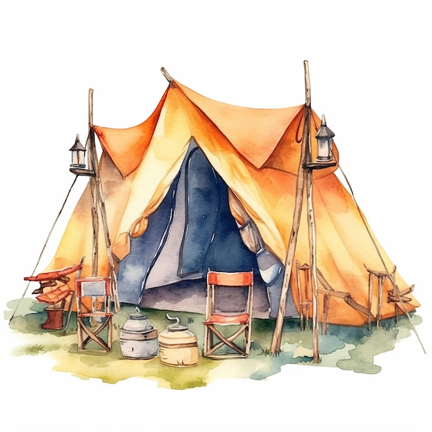 Illustration à l'aquarelle du camp d'été