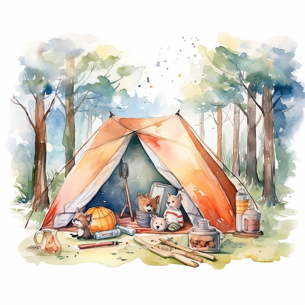 Illustration à l'aquarelle du camp d'été