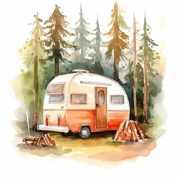 Illustration à l'aquarelle du camp d'été