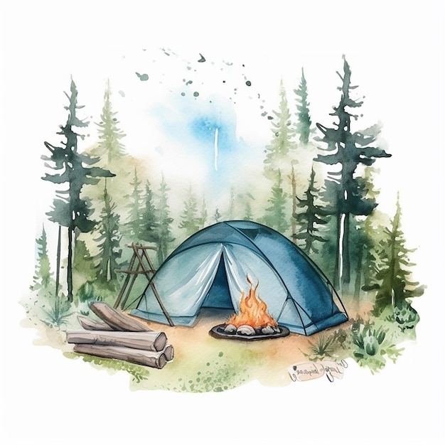 Illustration à l'aquarelle du camp d'été