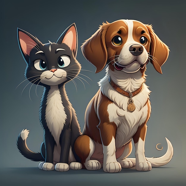illustration à l'aquarelle du chat et du chien