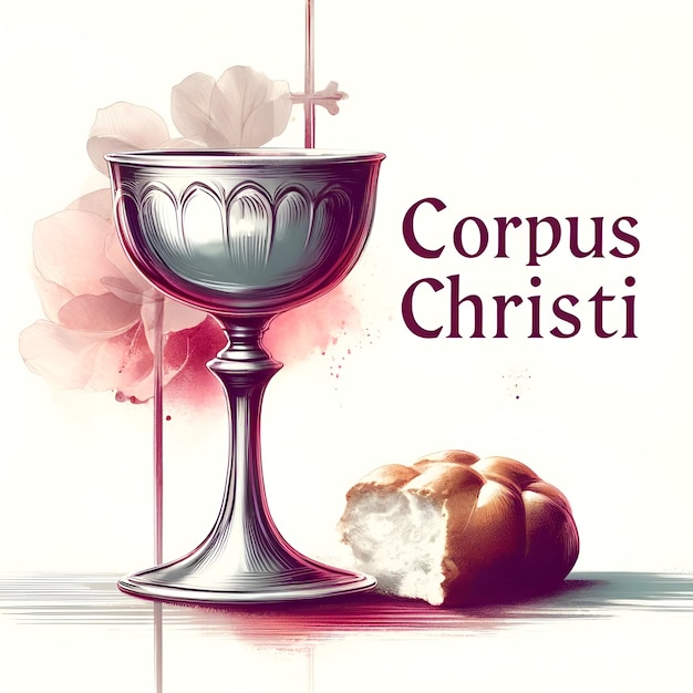 Illustration à l'aquarelle du Corpus Christi avec calice et pain