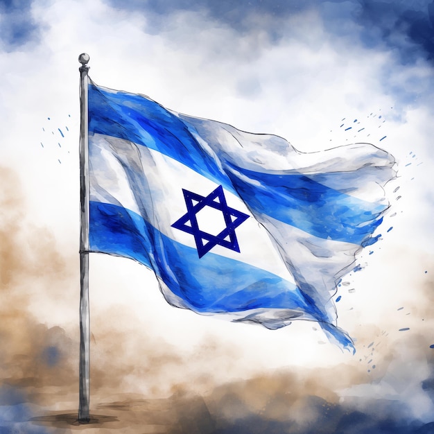 Illustration à l'aquarelle du drapeau israélien générée par AI