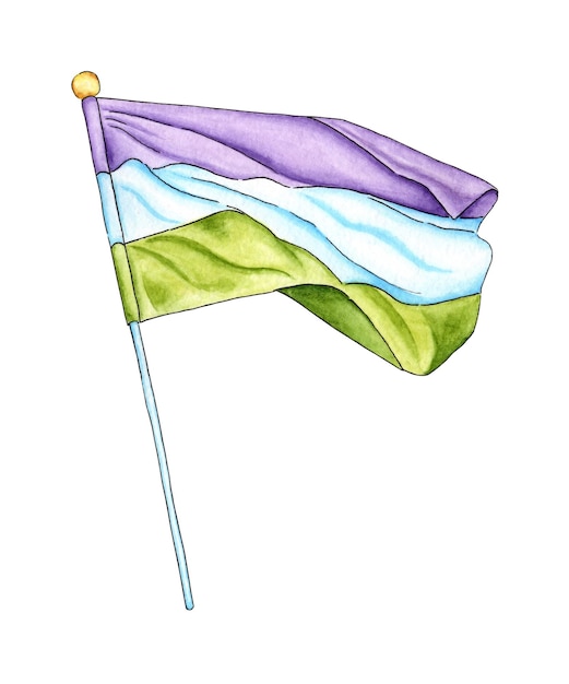 Illustration à l'aquarelle du drapeau des suffragettes violet blanc vert Marche des femmes
