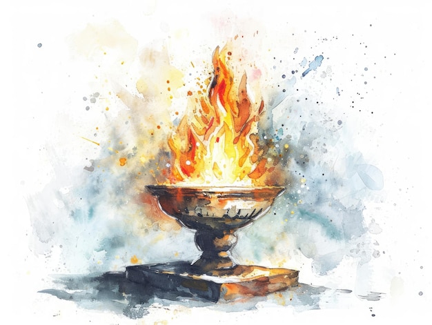 Illustration à l'aquarelle du feu sacré Agnihotra un rituel védique IA générative