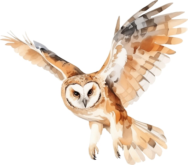 Illustration à l'aquarelle du hibou volant