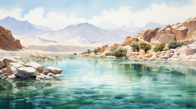 Illustration à l'aquarelle du lac d'Iran