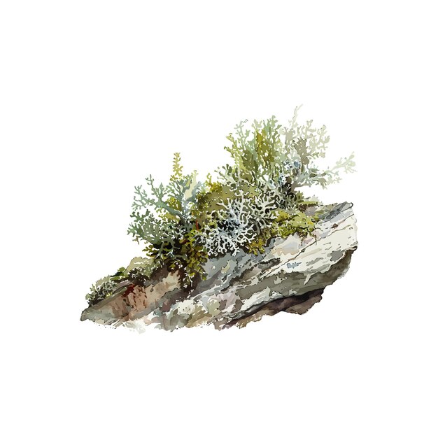 Photo illustration à l'aquarelle du lichen sur une roche dessin d'illustration vectorielle