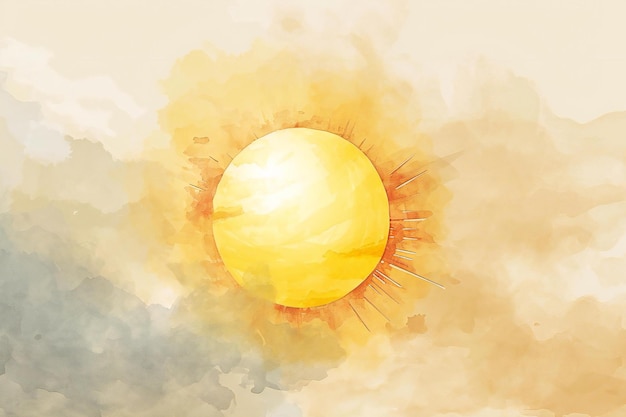 Photo illustration à l'aquarelle du soleil dans le ciel arrière-plan aquarelle