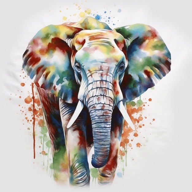 Illustration à l'aquarelle d'un éléphant avec un fond coloré.