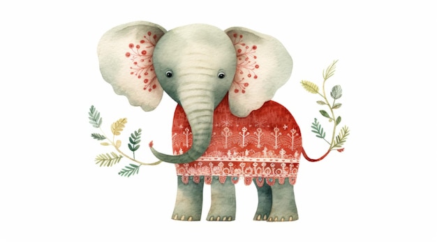 Illustration à l'aquarelle d'un éléphant mignon dans le style de Noël Animal drôle en vêtements