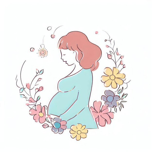 Illustration aquarelle éthérée de femmes enceintes avec des ornements floraux délicats générés par AI