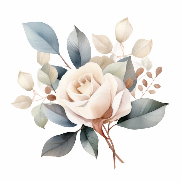Illustration à l'aquarelle d'eucalyptus rose beige pastel sur fond blanc
