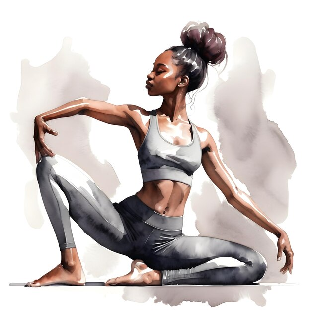 Illustration à l'aquarelle d'une femme dans une pose de yoga