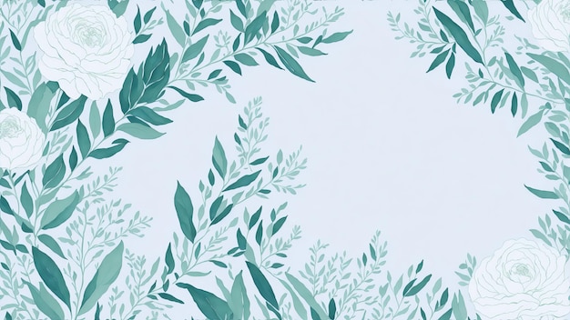 Illustration à l'aquarelle de feuilles d'or vert, de fleurs blanches, de roses, de péonies et de branches