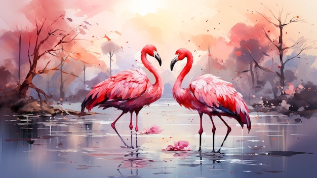 Illustration aquarelle de flamants roses