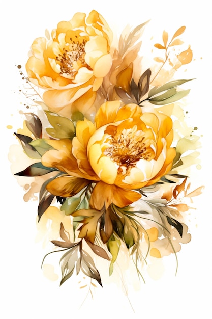 Illustration à l'aquarelle d'une fleur jaune IA générative