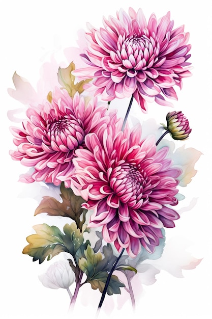 Illustration aquarelle d'une fleur rose Generative AI