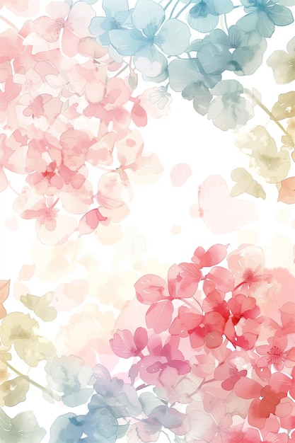 Photo illustration à l'aquarelle avec des fleurs d'hortensia roses et bleues et une place pour le texte