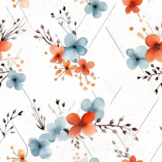 Illustration à l'aquarelle de fleurs d'orange et de bleu sur fond blanc