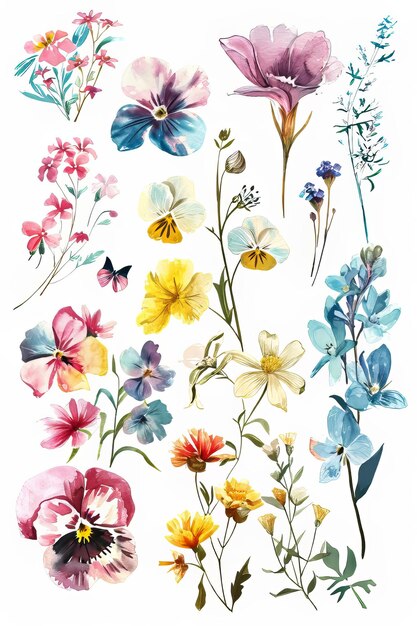 Illustration à l'aquarelle de fleurs de printemps