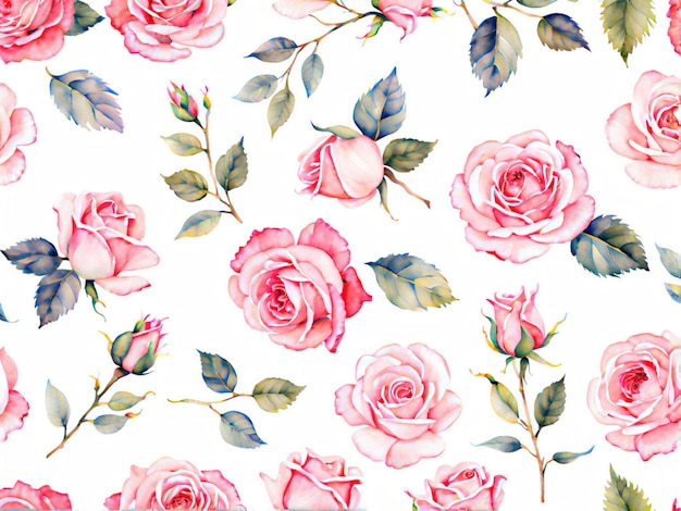 Photo illustration à l'aquarelle sur fond blanc roses rose clair motif sans couture