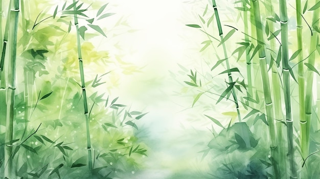 illustration à l'aquarelle sur fond de forêt de bambou