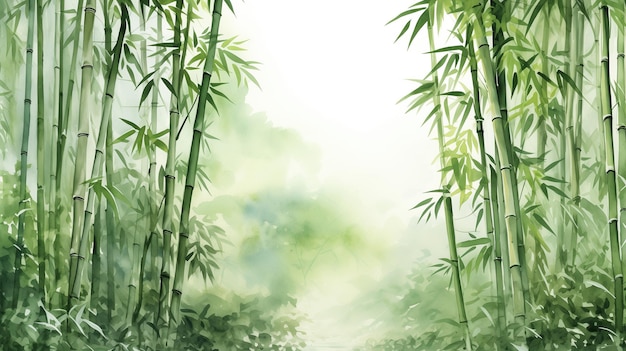 illustration à l'aquarelle sur fond de forêt de bambou