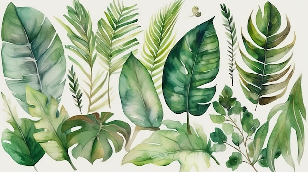 Illustration aquarelle de fond de plantes tropicales Génération AI