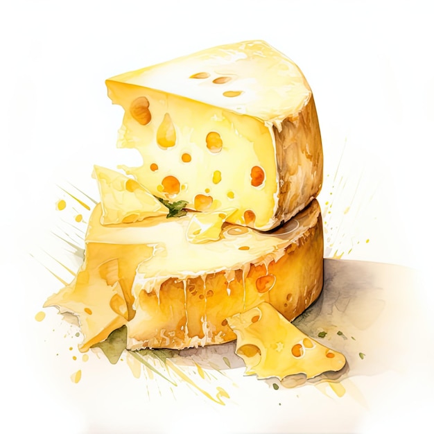 Illustration aquarelle de fromage sur fond blanc