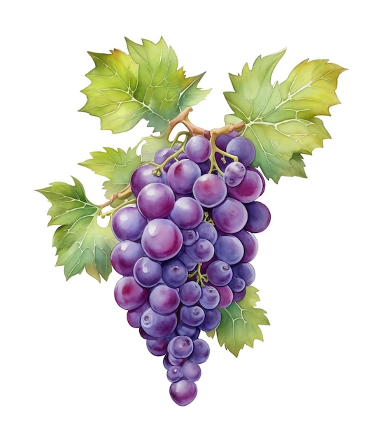 Illustration aquarelle fruit raisin et feuille de vigne créée avec l'IA générative