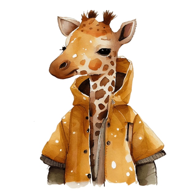 Illustration aquarelle d'une girafe mignonne dans une veste