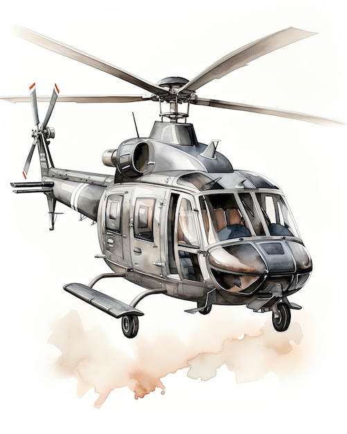 Illustration à l'aquarelle d'un hélicoptère Illustration pour une carte postale ou une affiche de couverture de livre
